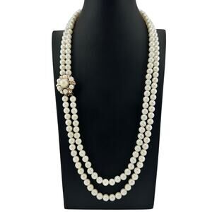 Vintage Faux Pearls 1950s 1960s Double Strand Retro Beaded 25" Necklace